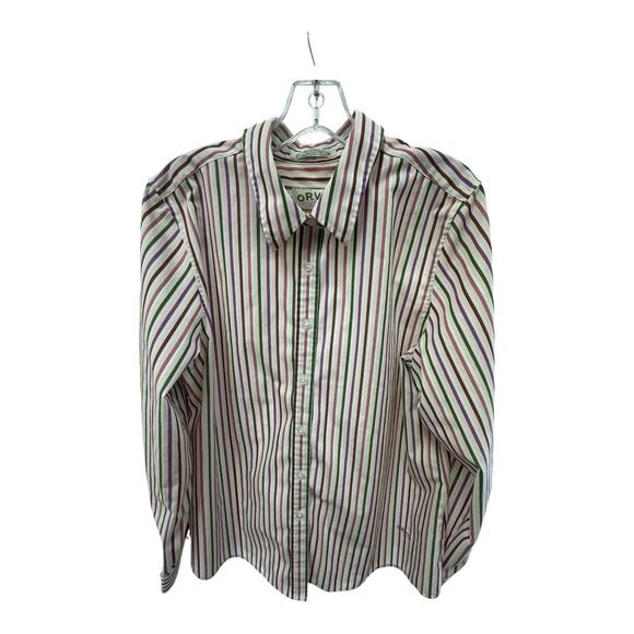 Orvis Women's Button Front Shirt Plus 18 Purple Green Pink Stripe Long Sleeve - Picture 1 of 3